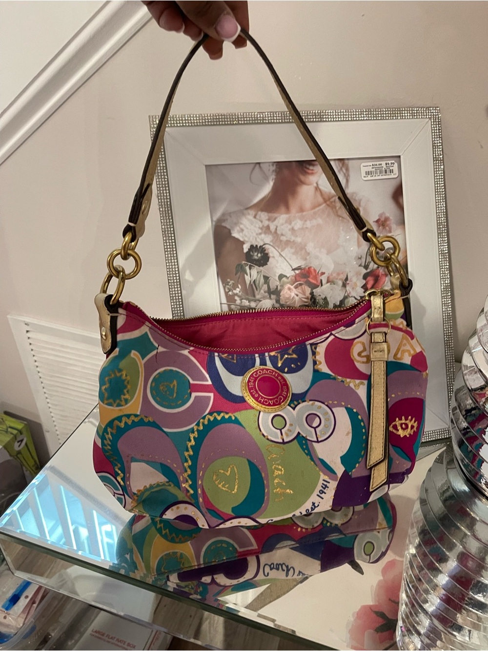 Coach Multicolor Abstract Print Shoulder Bag with Gold Accents y2k - Picture 1 of 3